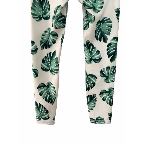 Wildfox Sweat Womens Tropical Banana Leaves Leggings Pants White Green S Small - Picture 6 of 8